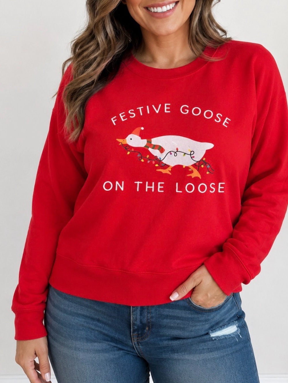 Zuni Festive Goose Red Holiday Sweatshirt Christmas Holiday Funny cute SZ LG